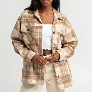 RSQ Womens Plaid Shacket (Brown/Tan)